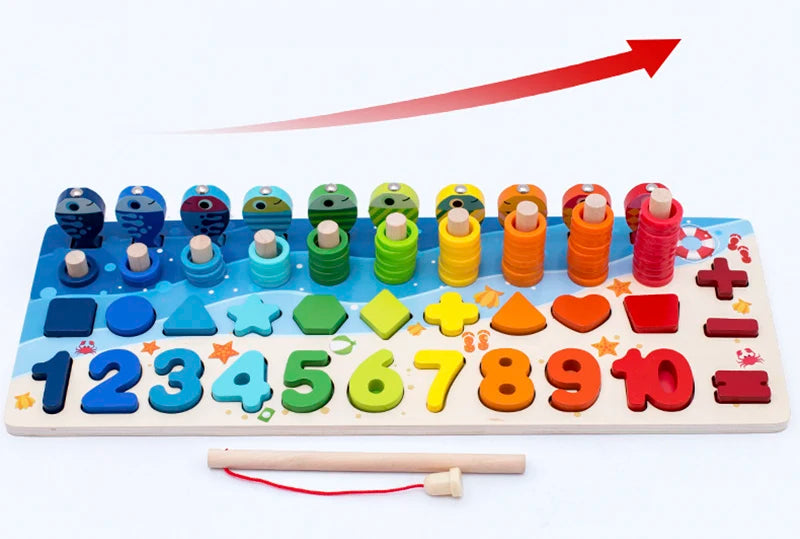 3D Preschool Children Educational Toys Wooden Montessori Arithmetic Magnetic Fishing Digital Shape Matching Building Block Toys - Smarsty