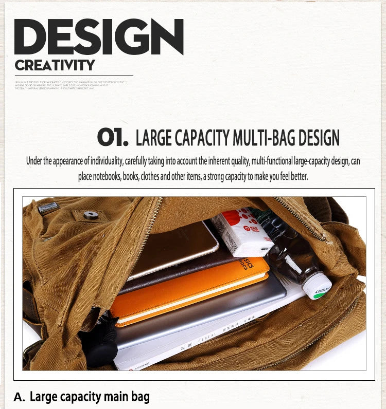 Vintage Leather Canvas Messenger Bag Unisex Crossbody - Smarsty