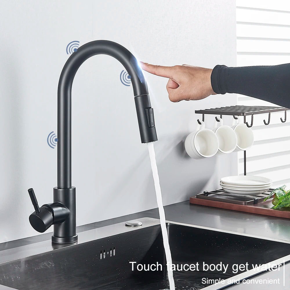 Pull Out Sensor Black Kitchen Faucet With Touch Control - Smarsty