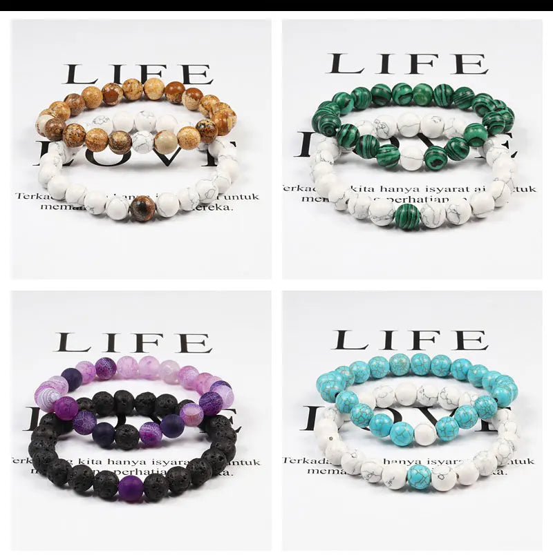 Couples Distance Lava Stone Yoga Bracelets Set - Smarsty