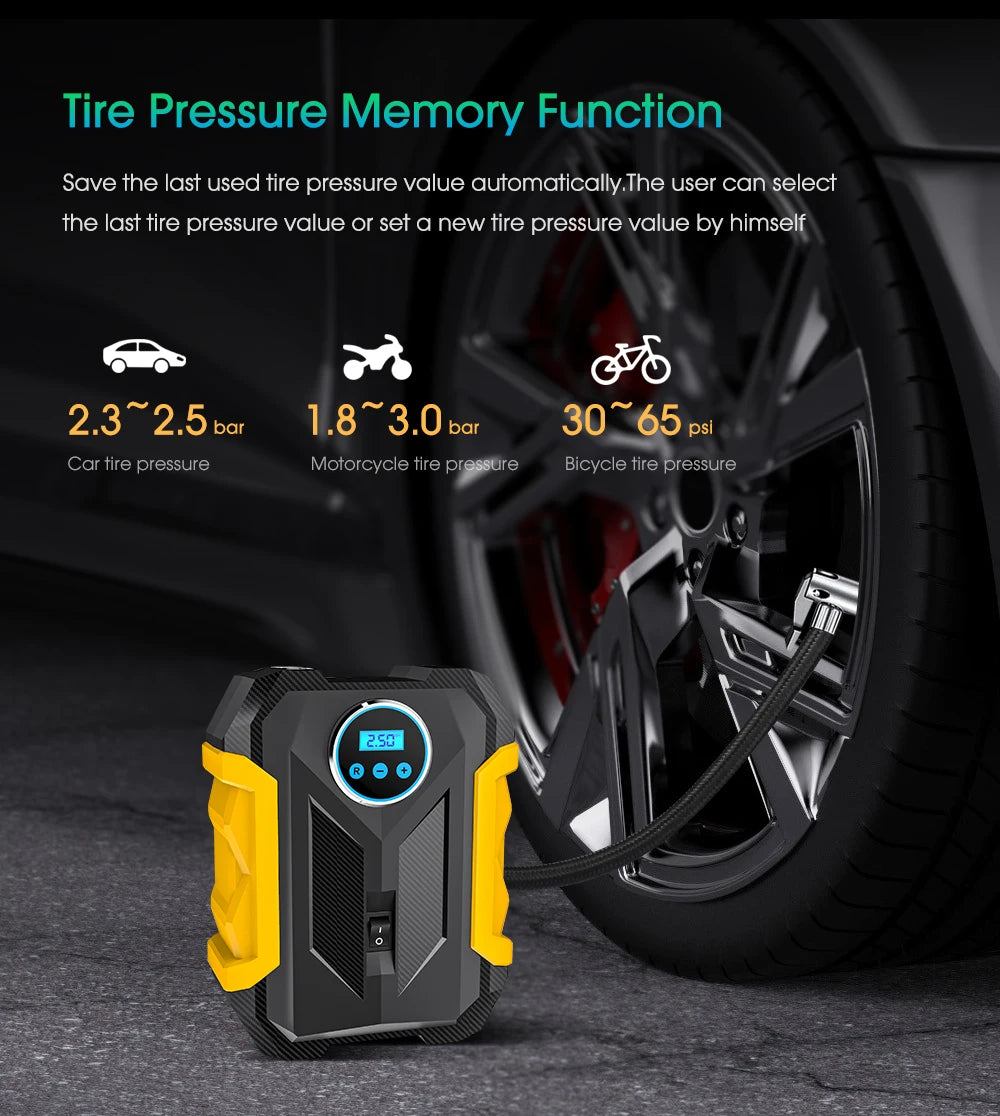 Portable Car Tire Inflator with LED Light and Digital Gauge - Smarsty
