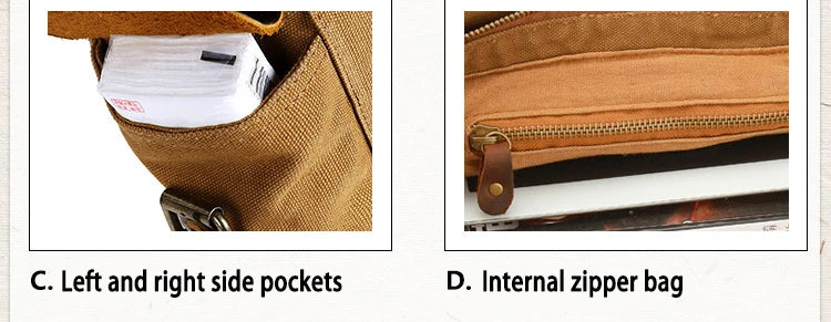 Vintage Leather Canvas Messenger Bag Unisex Crossbody - Smarsty