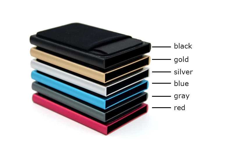 YUECIMIE Slim Aluminum Wallet With Elasticity Back Pouch ID Credit Card Holder Mini RFID Wallet Automatic Pop up Bank Card Case