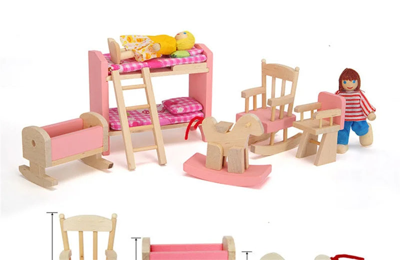 Wooden Dollhouse Furniture Miniature Toy For Dolls Kids Children House Play Toy Mini Furniture Sets Doll Toys Boys Girls Gifts by Smarsty