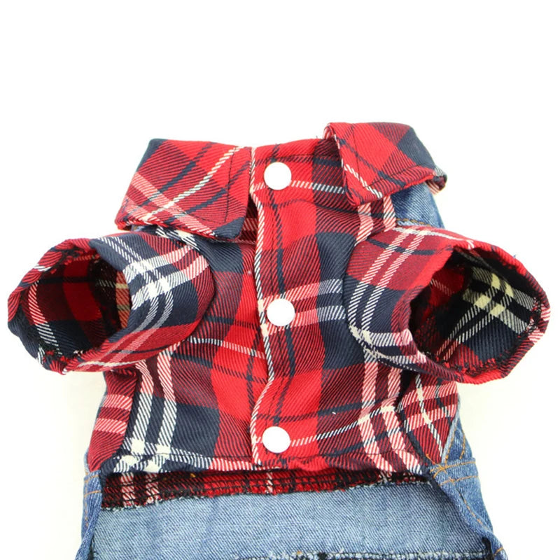 Denim Plaid Jumpsuit Hoodie for Dogs and Cats - Smarsty