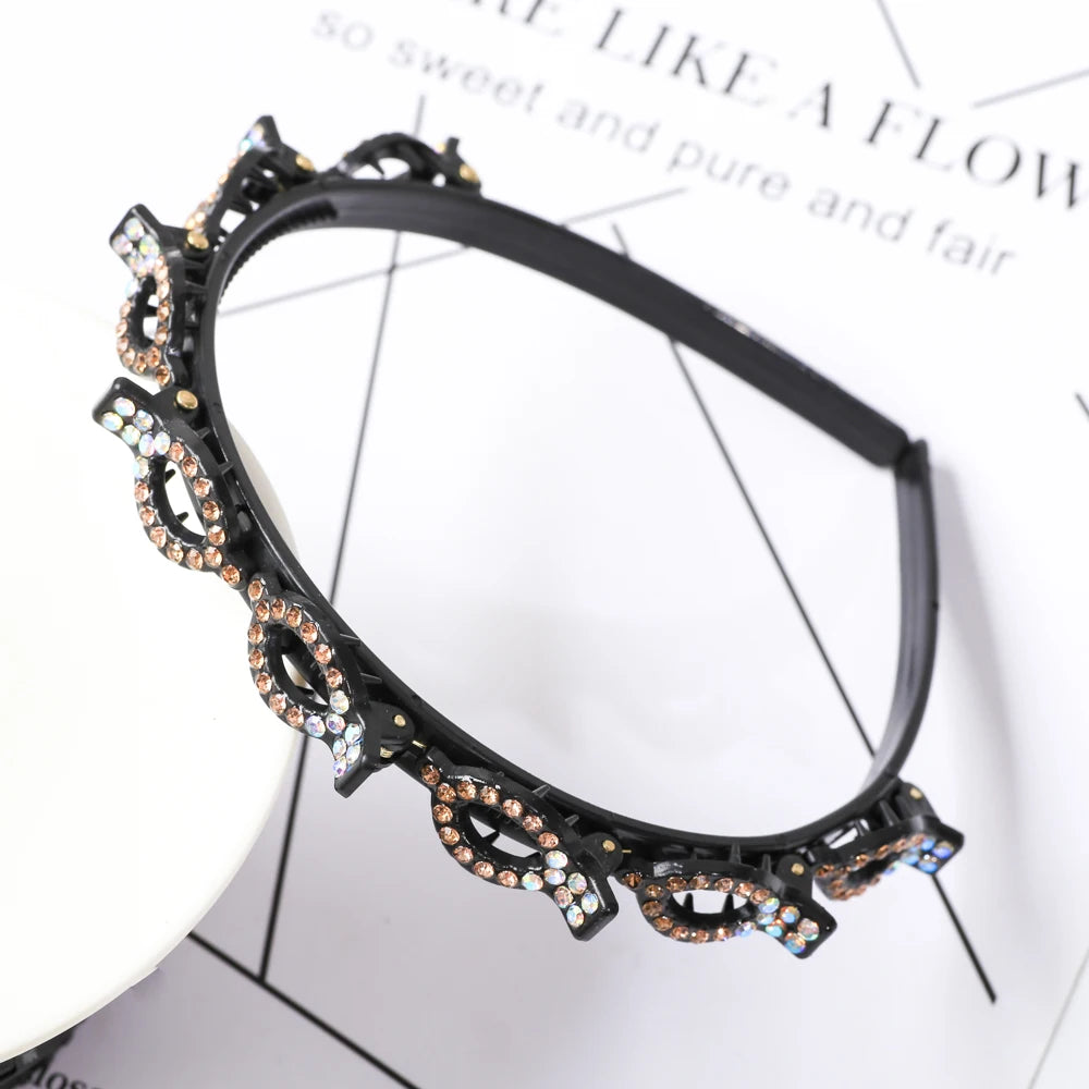 Double Layer Braided Headband With Pearl Accent Comfortable - Smarsty