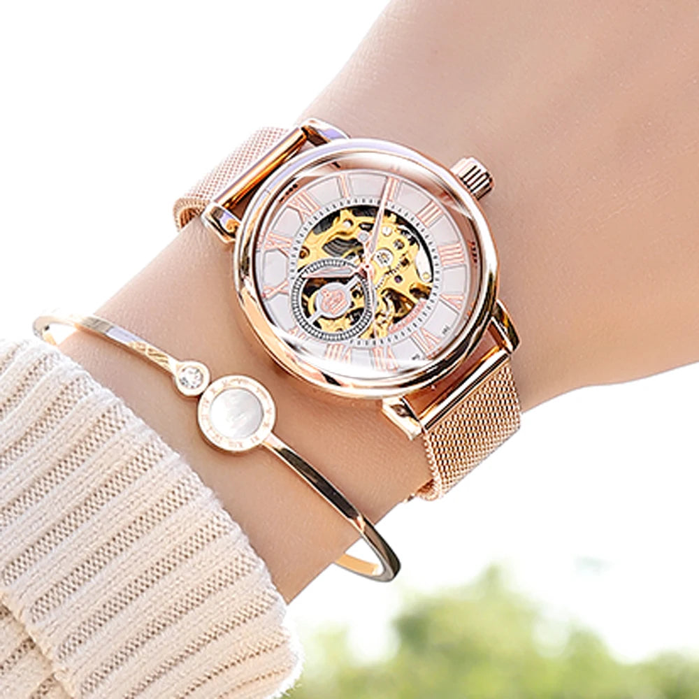Luxury Skeleton Women's Mechanical Watch with Automatic Movement - Smarsty