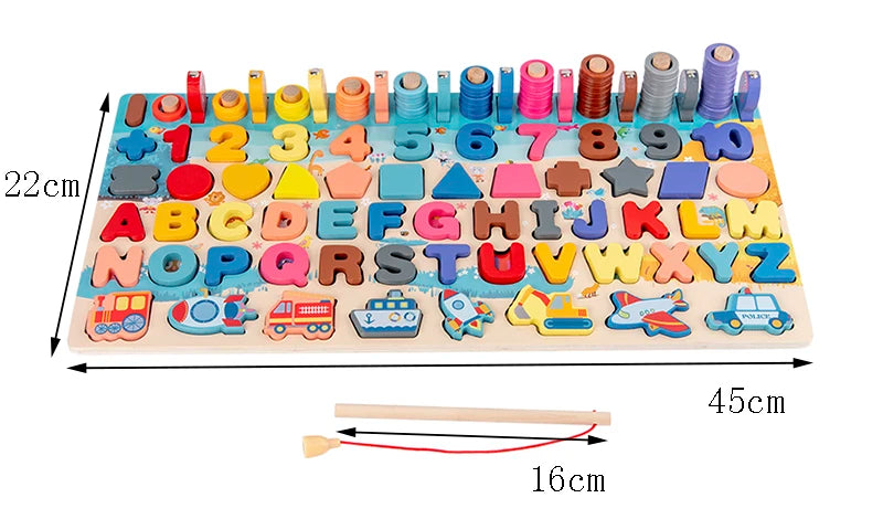 3D Preschool Children Educational Toys Wooden Montessori Arithmetic Magnetic Fishing Digital Shape Matching Building Block Toys - Smarsty