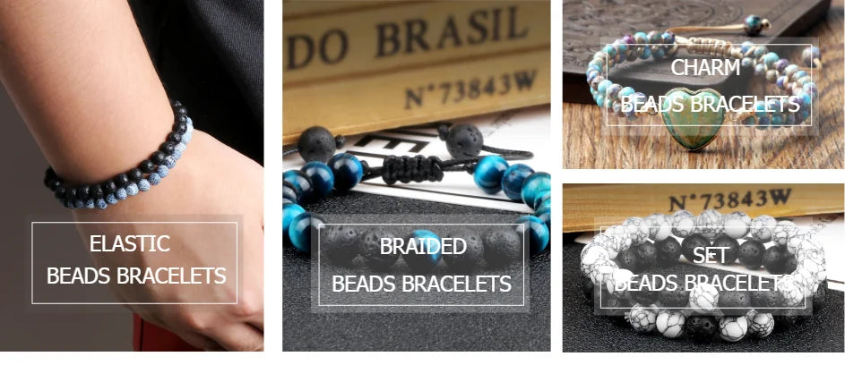 Couples Distance Lava Stone Yoga Bracelets Set - Smarsty