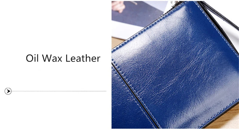 Women's Vintage Oil Wax PU Leather Clutch Wallet Female Large Capacity Phone Purse Ladies Wristband Simple Card Holder Pouch Bag