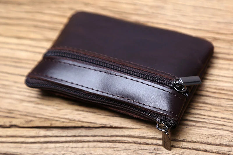 Genuine Leather Mini Coin Purse for MenTop Layer Cowhide Wallet Women Zipper Vintage Card Bag Short Lady Wallet Key Case NZPJ