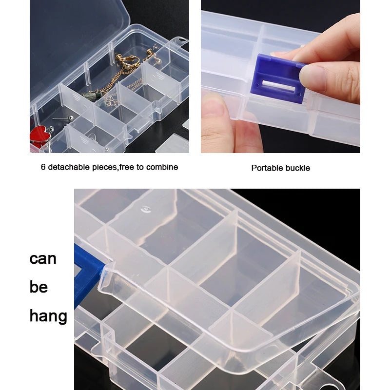 Adjustable Plastic Jewelry Storage Box with 10 Compartment Slots - Smarsty