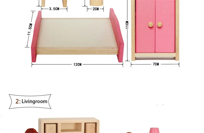 Wooden Dollhouse Furniture Miniature Toy For Dolls Kids Children House Play Toy Mini Furniture Sets Doll Toys Boys Girls Gifts