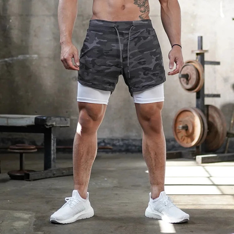 Camo Running Shorts Men Gym Sports Shorts 2 In 1 Quick Dry Workout Training Gym Fitness Jogging Short Pants Summer Men Shorts - Smarsty