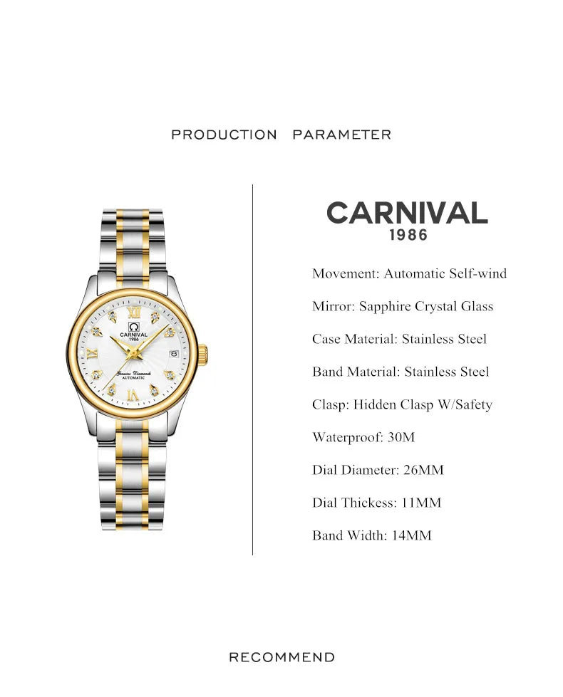 Carnival Luxury Women's Mechanical Watch with Sapphire Crystal - Smarsty