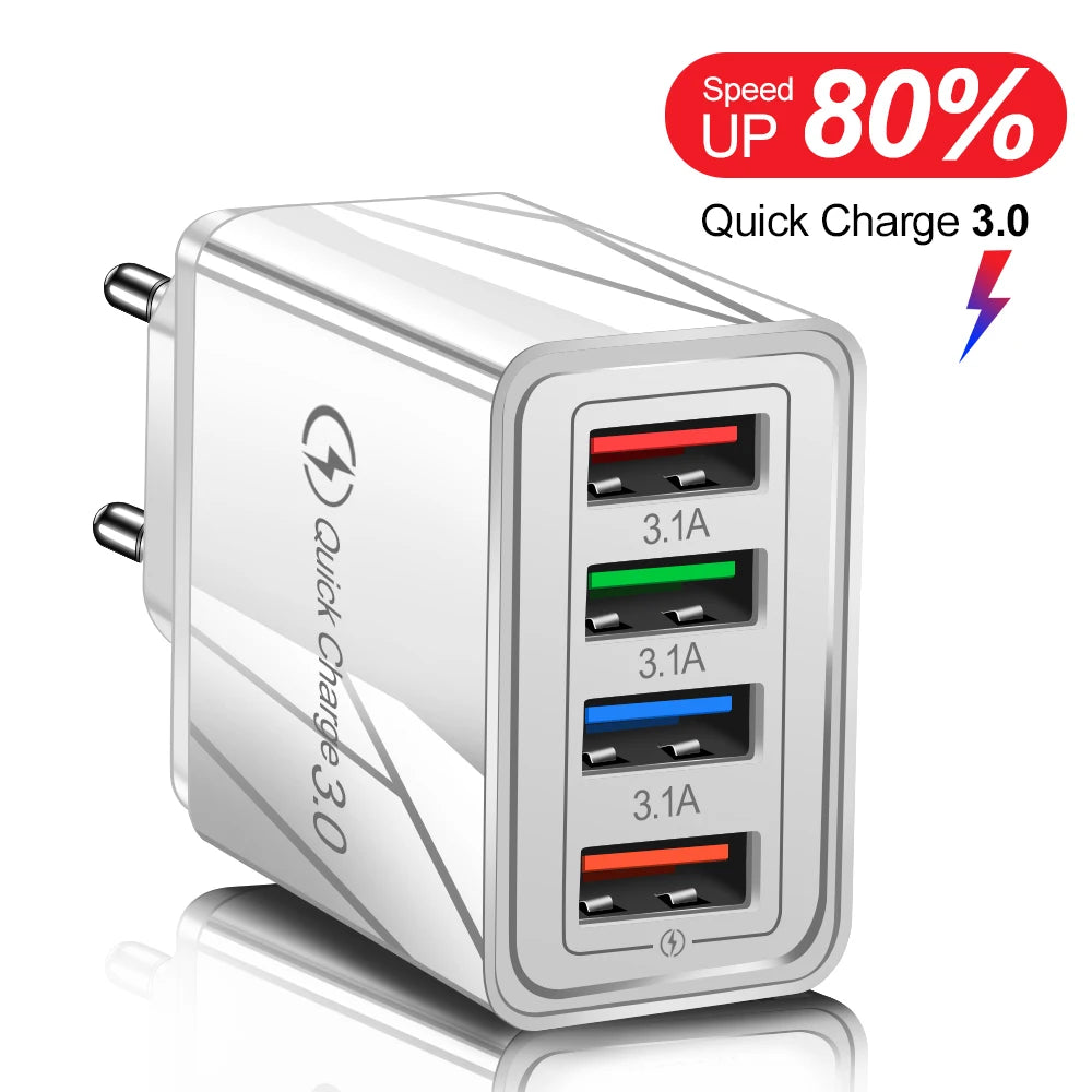 4 Port USB Quick Charge 3.0 Wall Charger EU Connector - Smarsty