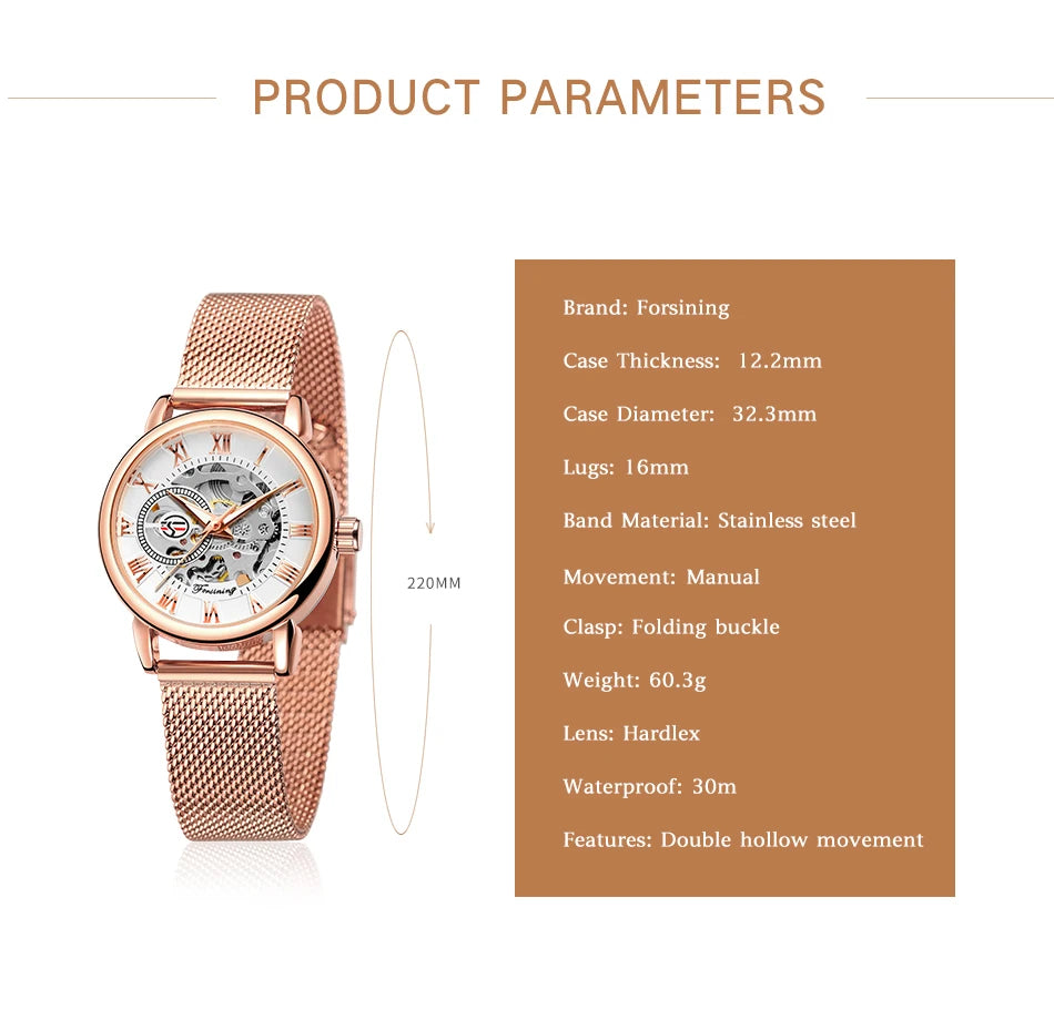 Fashionable Women's Mechanical Automatic Watch with Mesh Strap - Smarsty