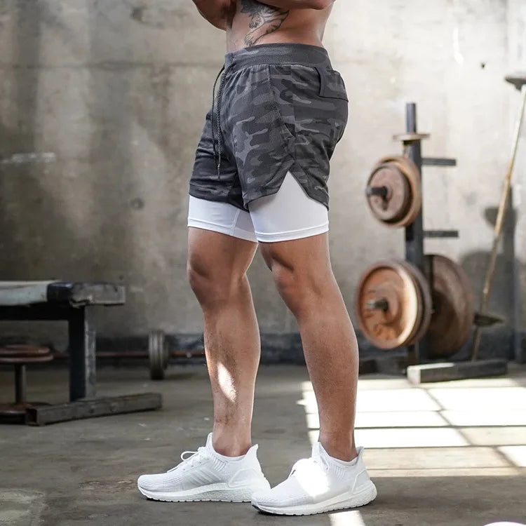 Camo Running Shorts Men Gym Sports Shorts 2 In 1 Quick Dry Workout Training Gym Fitness Jogging Short Pants Summer Men Shorts - Smarsty