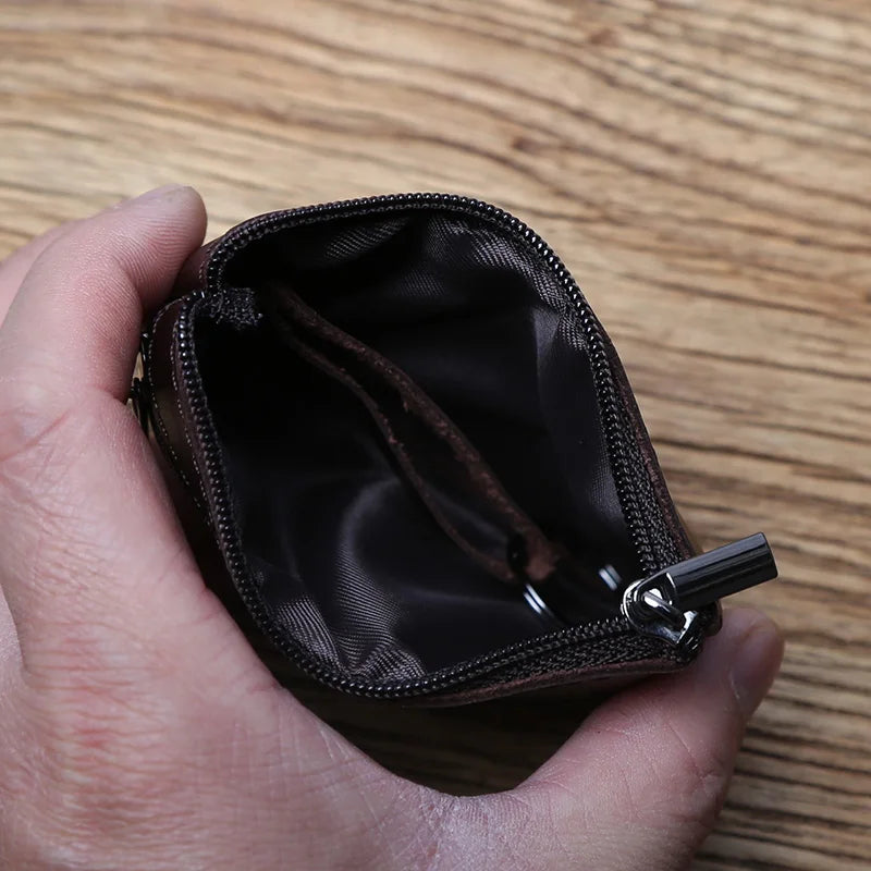 Genuine Leather Mini Coin Purse for MenTop Layer Cowhide Wallet Women Zipper Vintage Card Bag Short Lady Wallet Key Case NZPJ