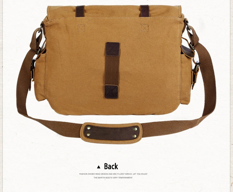 Vintage Leather Canvas Messenger Bag Unisex Crossbody - Smarsty