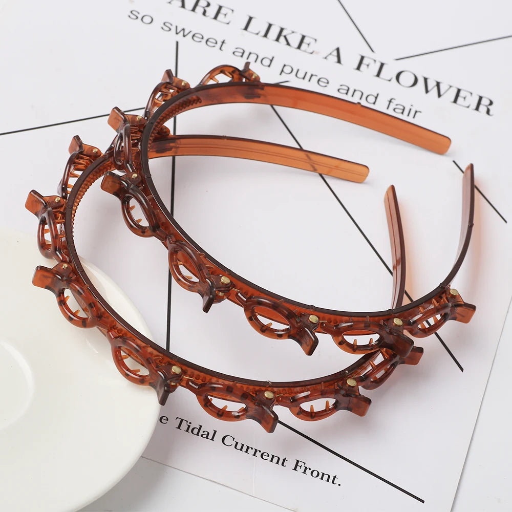 Double Layer Braided Headband With Pearl Accent Comfortable - Smarsty