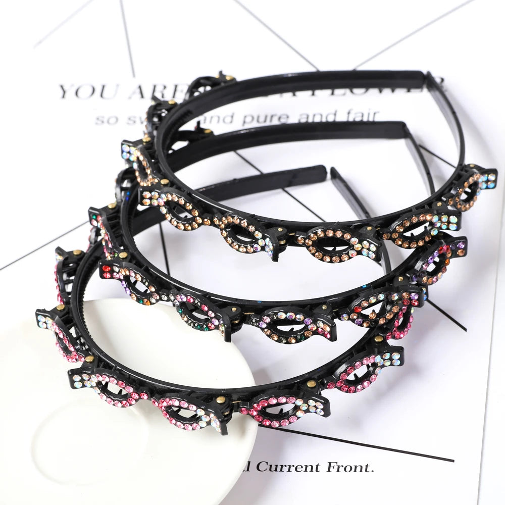 Double Layer Braided Headband With Pearl Accent Comfortable - Smarsty