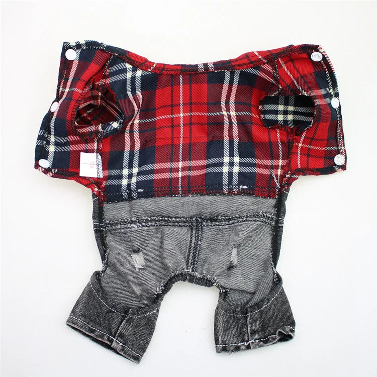 Denim Plaid Jumpsuit Hoodie for Dogs and Cats - Smarsty