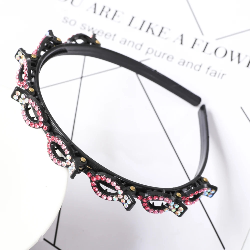 Double Layer Braided Headband With Pearl Accent Comfortable - Smarsty