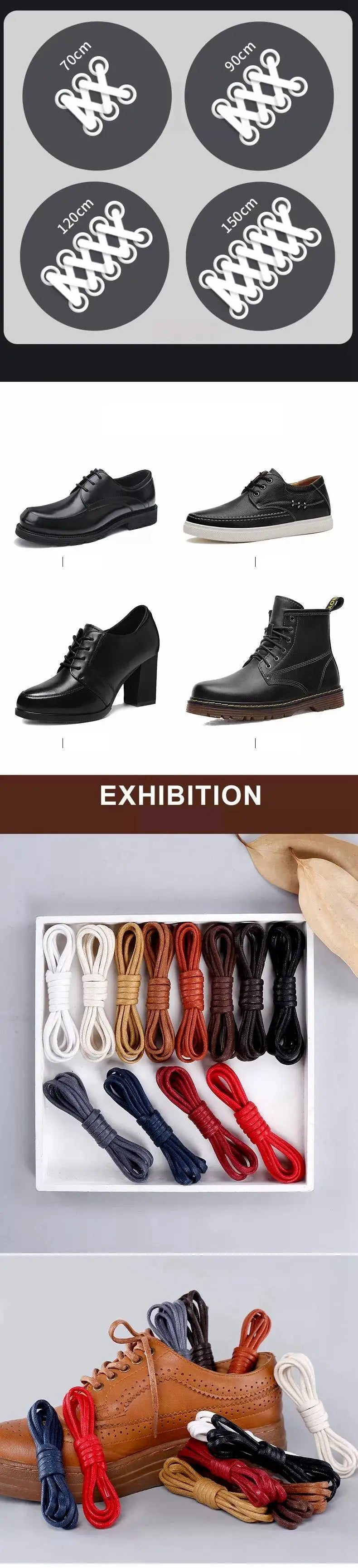 1Pair Cotton Waxed Shoelaces Round Oxford Shoe laces Boots Laces Waterproof Leather Shoelace Length 60/80/100/120/140/180cm - Smarsty