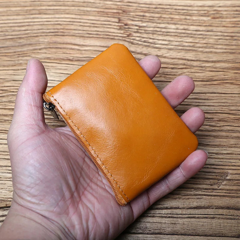 Genuine Leather Mini Coin Purse for MenTop Layer Cowhide Wallet Women Zipper Vintage Card Bag Short Lady Wallet Key Case NZPJ