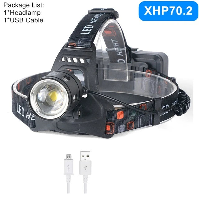 Powerful XHP70.2 XHP50.2 Led Headlamp Headlight Zoom Head Lamp Flashlight Torch 18650 battery USB Rechargeable Fishing Lantern by Smarsty