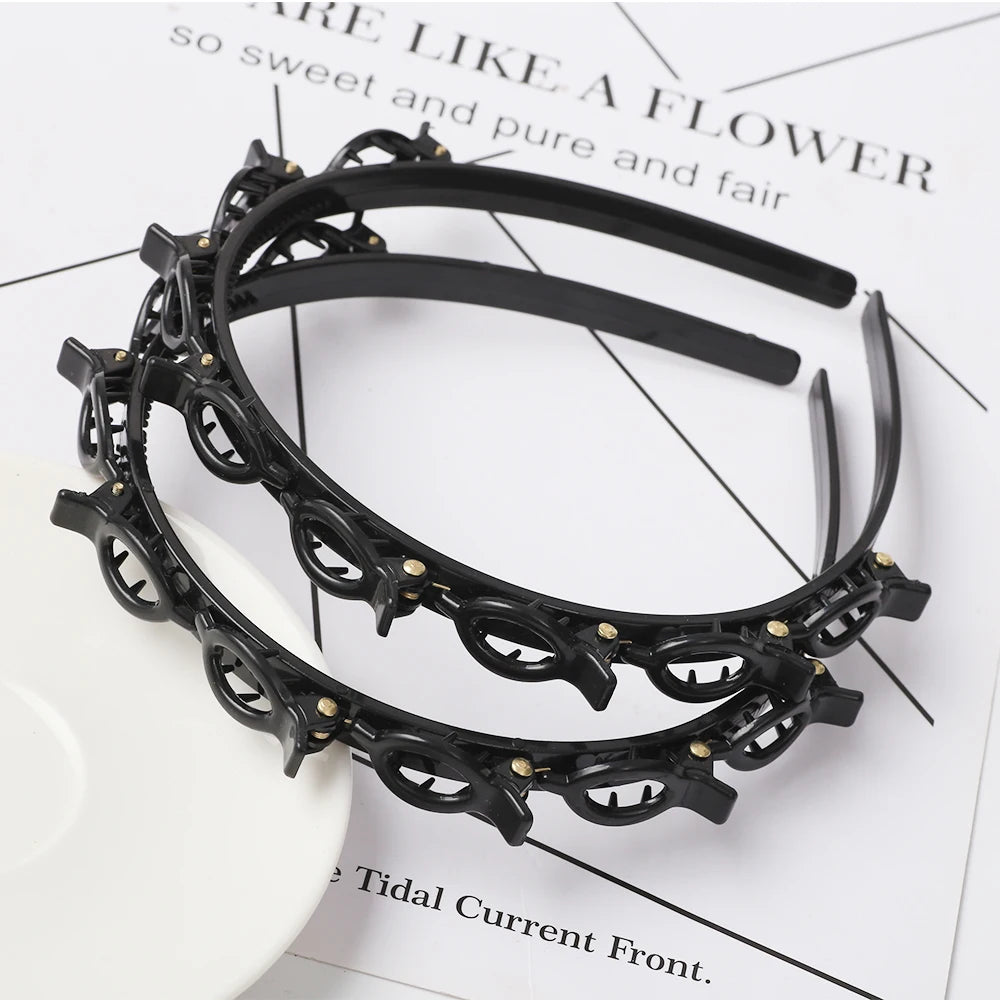Double Layer Braided Headband With Pearl Accent Comfortable - Smarsty