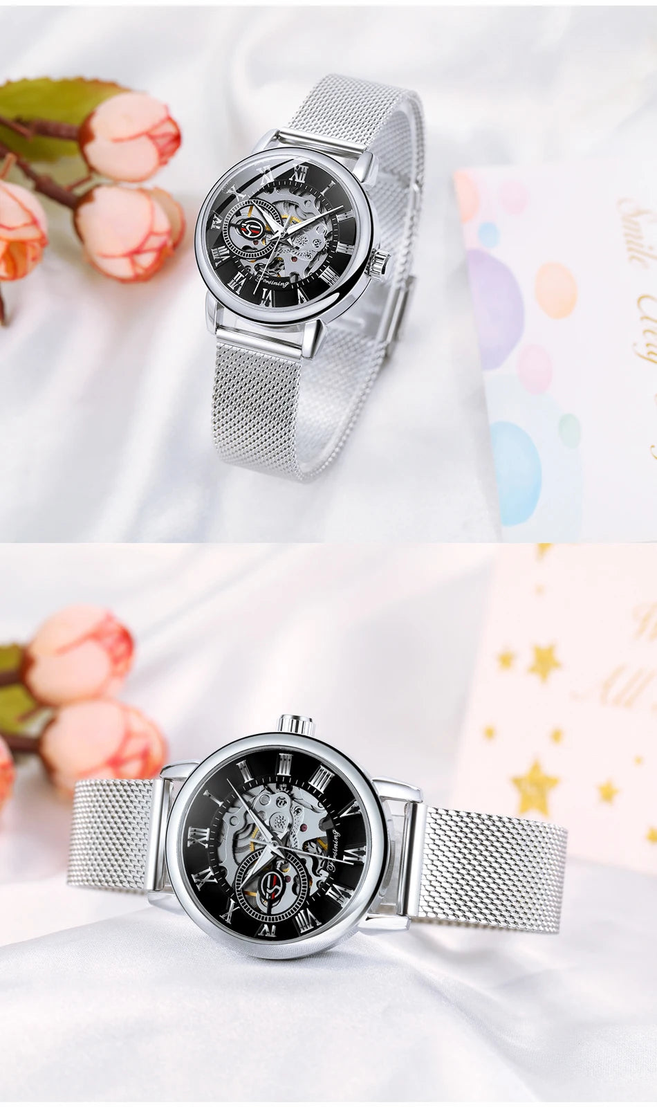 Fashionable Women's Mechanical Automatic Watch with Mesh Strap - Smarsty