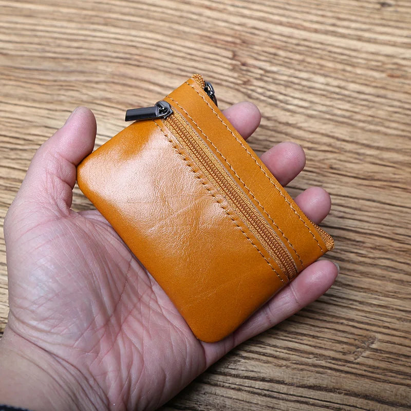 Genuine Leather Mini Coin Purse for MenTop Layer Cowhide Wallet Women Zipper Vintage Card Bag Short Lady Wallet Key Case NZPJ