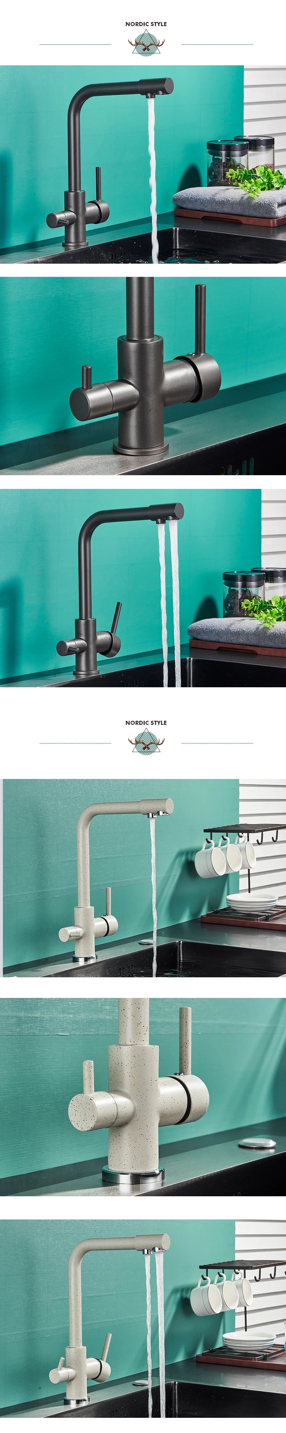 Black Grey Water Filter Kitchen Faucet with 360 Degree Rotation - Smarsty