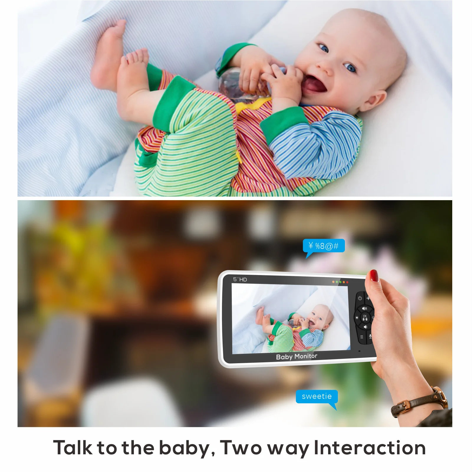 New 5 inch Video Baby Monitor with Camera and Audio, 4X Zoom, 22Hrs Battery, 1000ft Range 2-Way Audio Temperature Sensor Lullaby by Smarsty