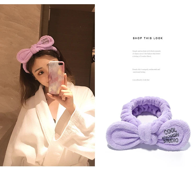 Soft Coral Fleece Bow Headband Warm Hair Holder Turban - Smarsty