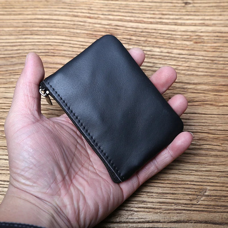 Genuine Leather Mini Coin Purse for MenTop Layer Cowhide Wallet Women Zipper Vintage Card Bag Short Lady Wallet Key Case NZPJ