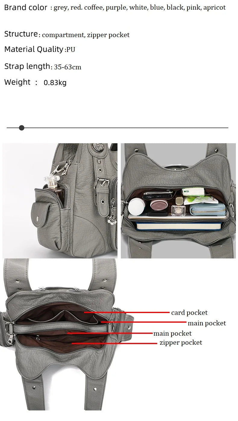 Angelkiss PU Leather Women Shoulder Bag Zipper Closure - Smarsty