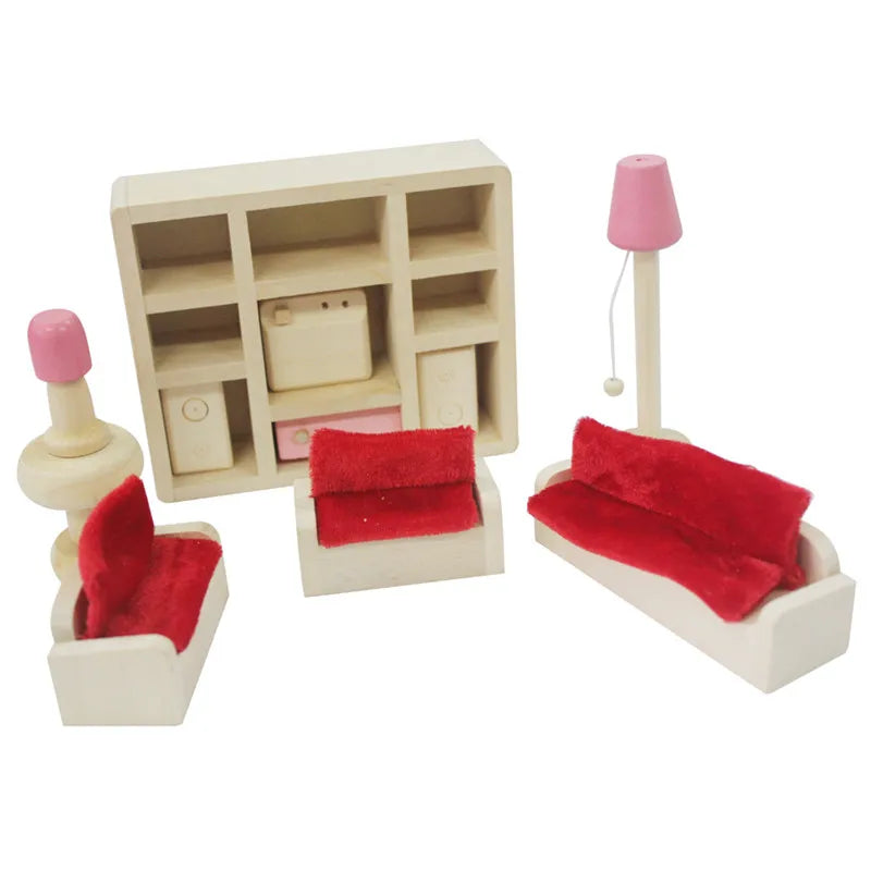 Wooden Dollhouse Furniture Miniature Toy For Dolls Kids Children House Play Toy Mini Furniture Sets Doll Toys Boys Girls Gifts