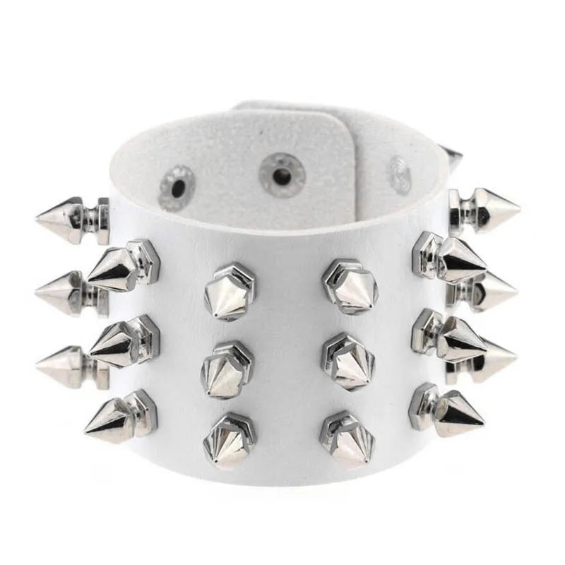 2024 Adjustable Black Pu Leather Spike Bracelet - Smarsty