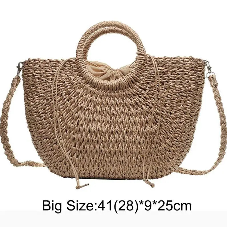 Summer Handmade Straw Bag for Women Beach Tote Moon Shaped - Smarsty