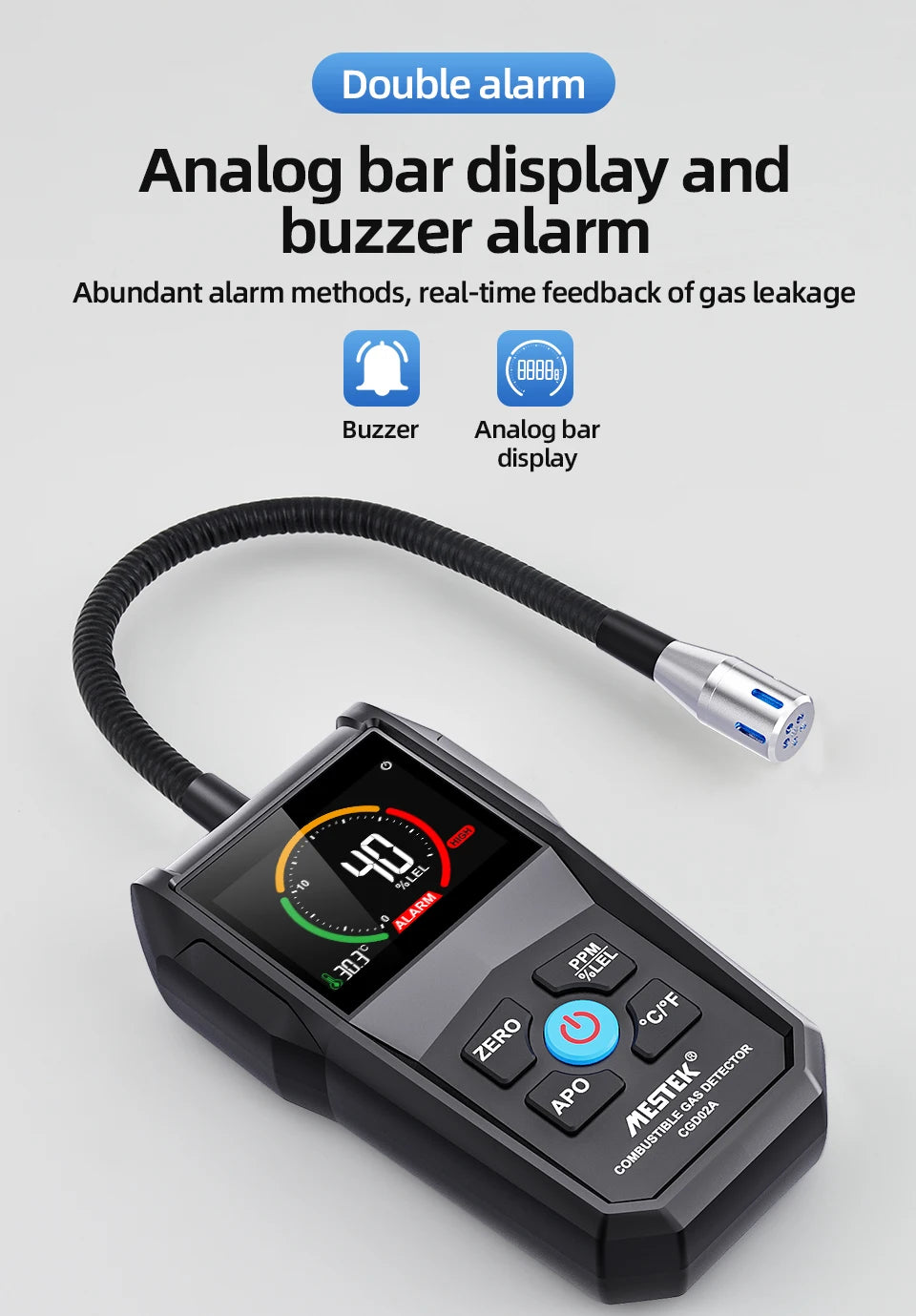 Gas Leak Detector with Sound and Light Alarm - Smarsty