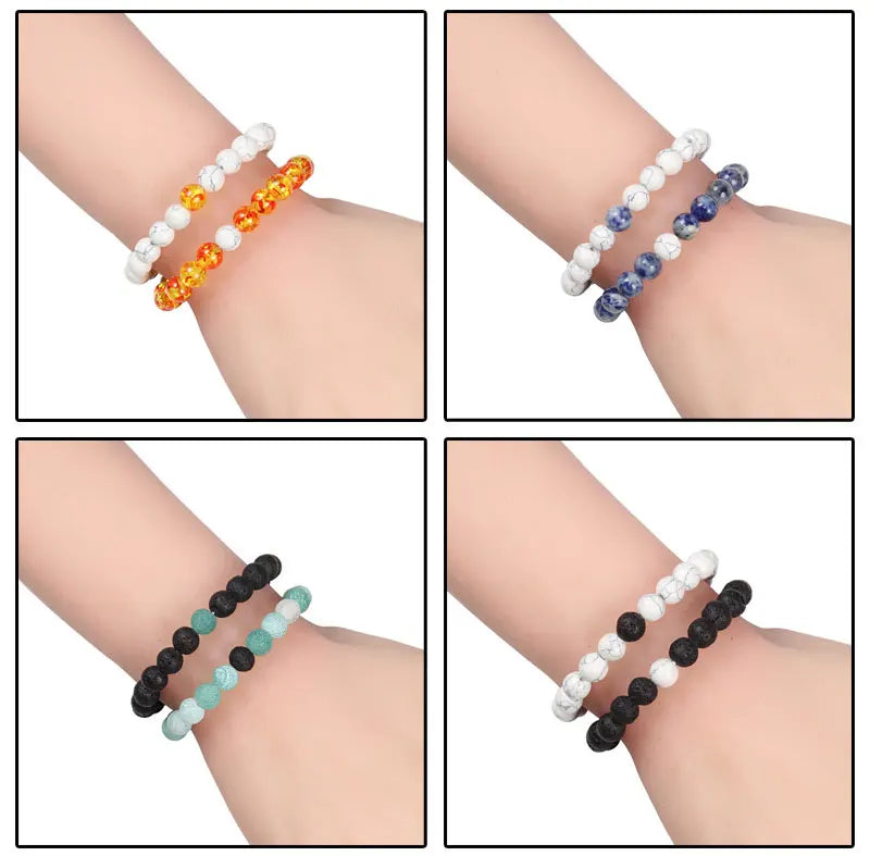 Couples Distance Lava Stone Yoga Bracelets Set - Smarsty