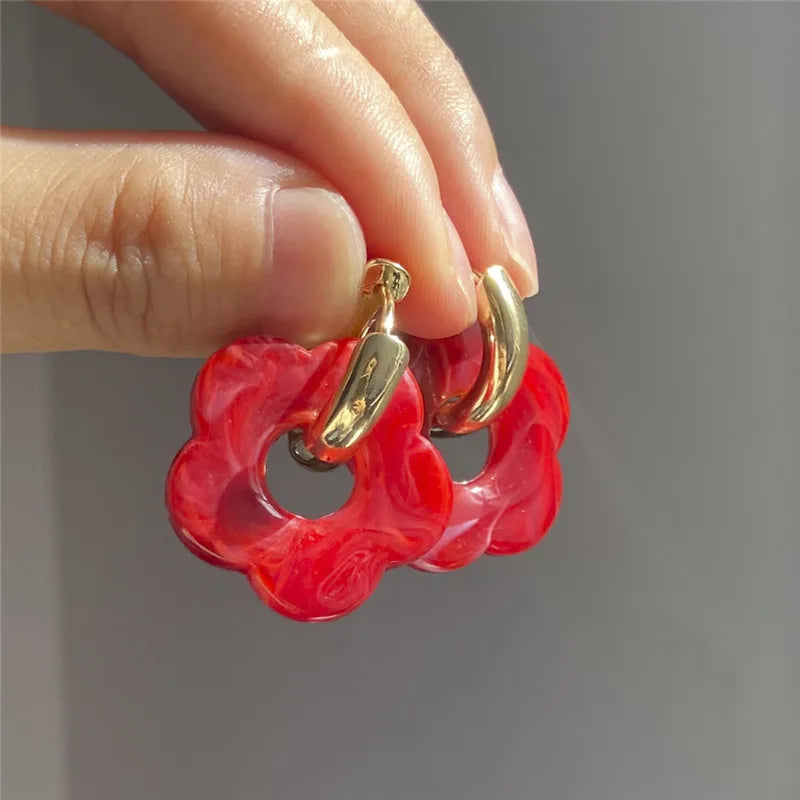 Multicolor Transparent Flower Drop Earrings for Women Fashion - Smarsty