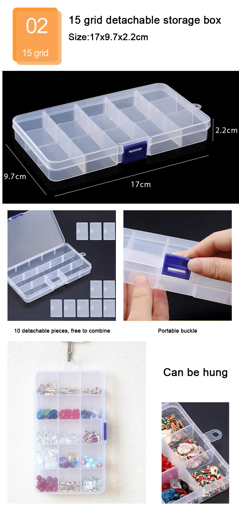 Adjustable Plastic Jewelry Storage Box with 10 Compartment Slots - Smarsty