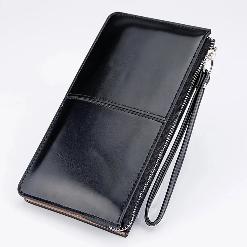 Women's Vintage Oil Wax PU Leather Clutch Wallet Female Large Capacity Phone Purse Ladies Wristband Simple Card Holder Pouch Bag