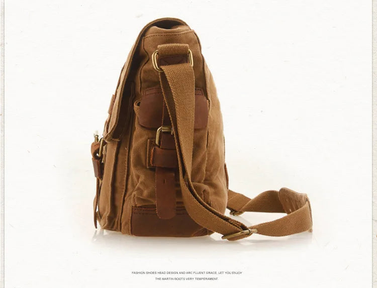 Vintage Leather Canvas Messenger Bag Unisex Crossbody - Smarsty