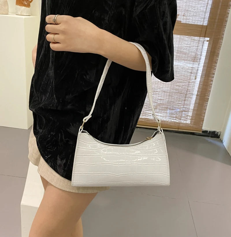 PU Leather Alligator Pattern Women Slim Shoulder Bag Purse - Smarsty
