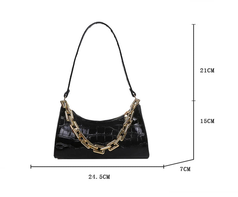 PU Leather Alligator Pattern Women Slim Shoulder Bag Purse - Smarsty